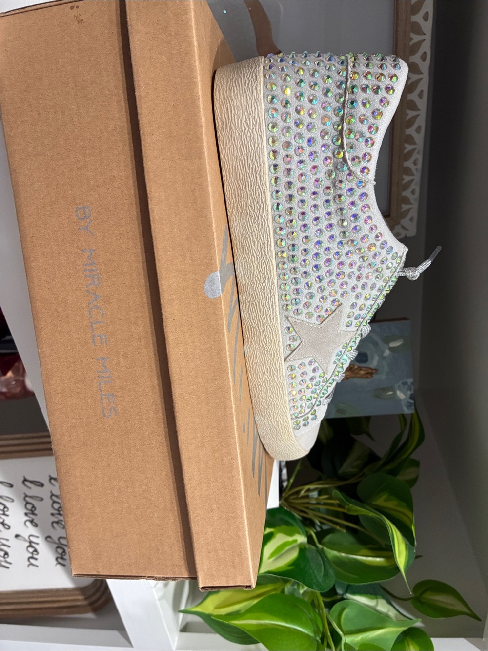 Miracle Miles Iridescent Crystal Studded White Sneakers